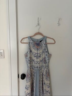 BCBGMaxAzria Blue & Cream Floral Halter Midi Dress